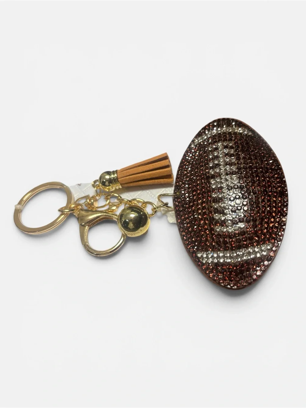 Crystal Football Key & Tassel Charm - Brown